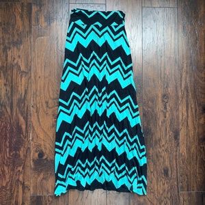 ZigZag Tribal Turquoise Maxi Skirt, black chevron soft